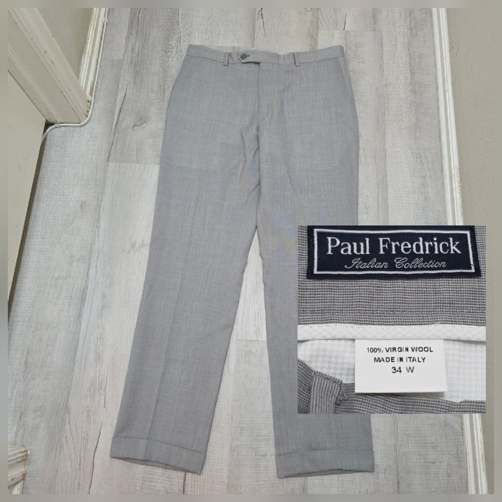 Paul Fredrick Italian Collection 34x31 Grey 100% Virgin Wool Dress Pants Men's